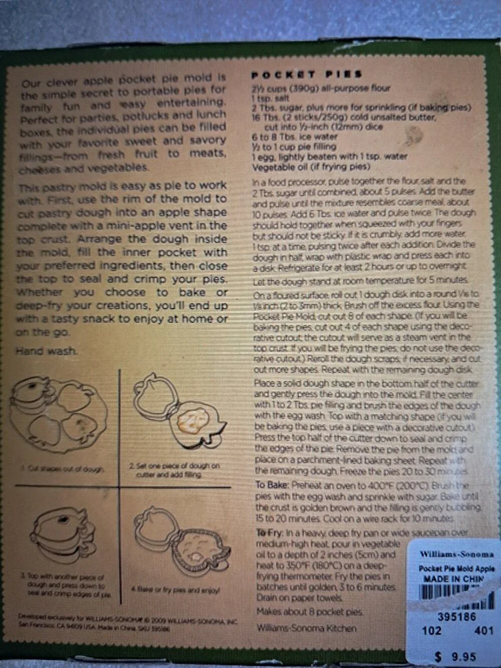 Williams Sonoma Apple Pocket Pie Mold Tool For Making Mini Pies New!